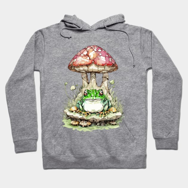 Watercolor Cottagecore Mushroom frog Hoodie by Fashioned by You, Created by Me A.zed